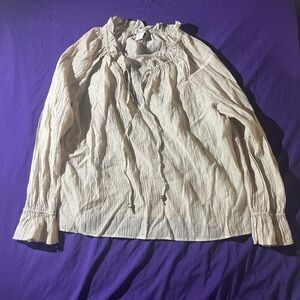 Martha Stewart Cream Crinkle Peasant Blouse